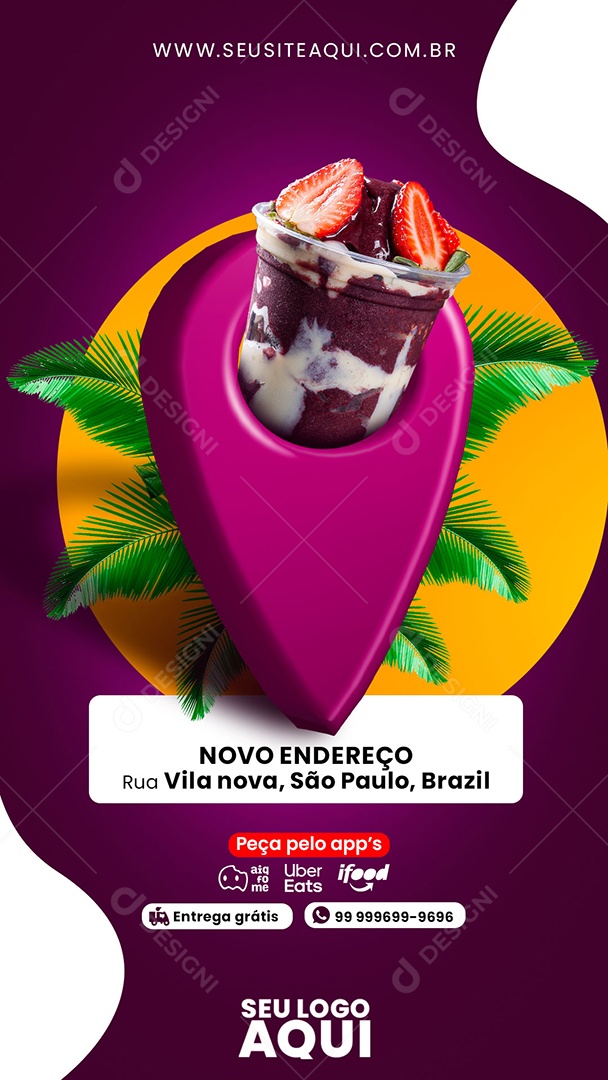 Social Media Story Novo Endereço Açaiteria PSD Editável