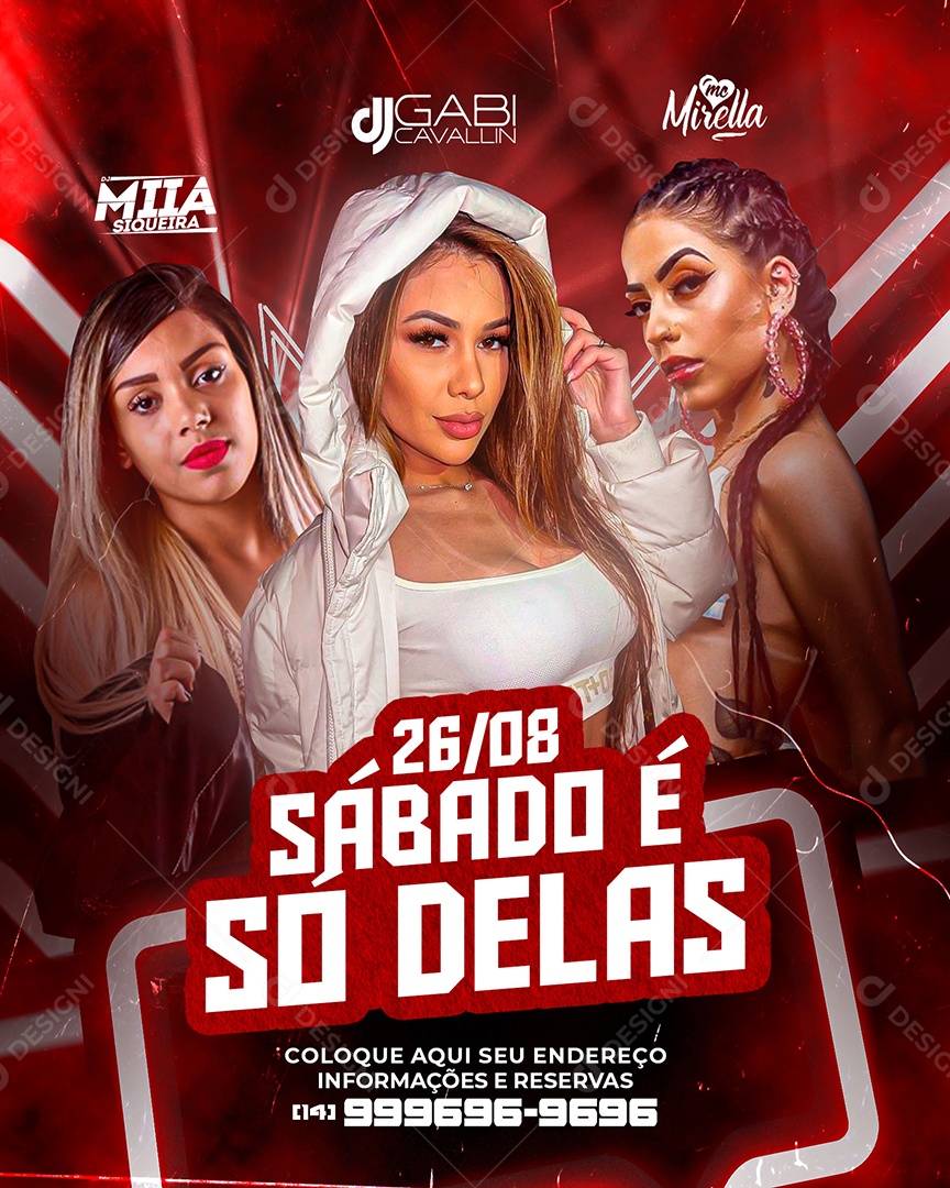 Flyer Feed Sábado é Só Delas Social Media PSD Editável