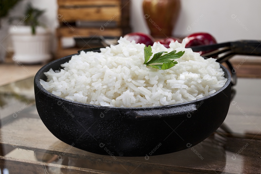 Arroz cozido na panela