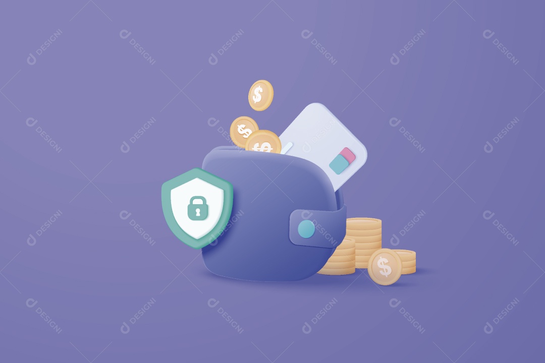 Carteira de Proteção com Dinheiro e Moedas Ilustração Vetor EPS