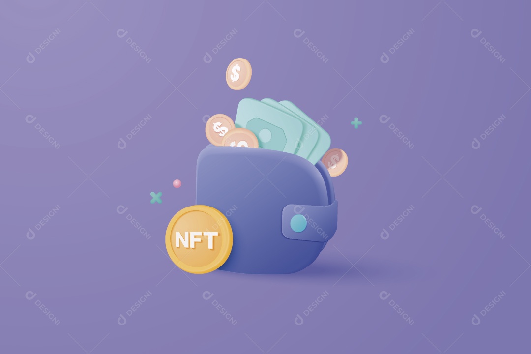 Carteira com Dinheiro e Moedas NFT Ilustração Vetor EPS