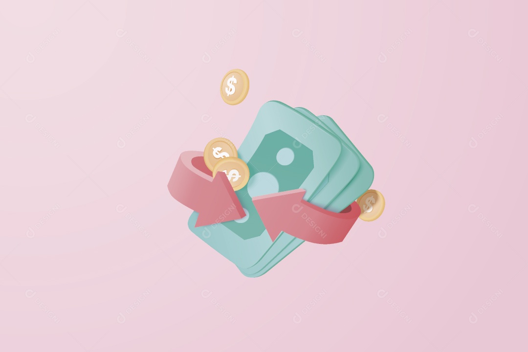 Notas de Dinheiro e Moedas Circulando Ilustração Vetor EPS