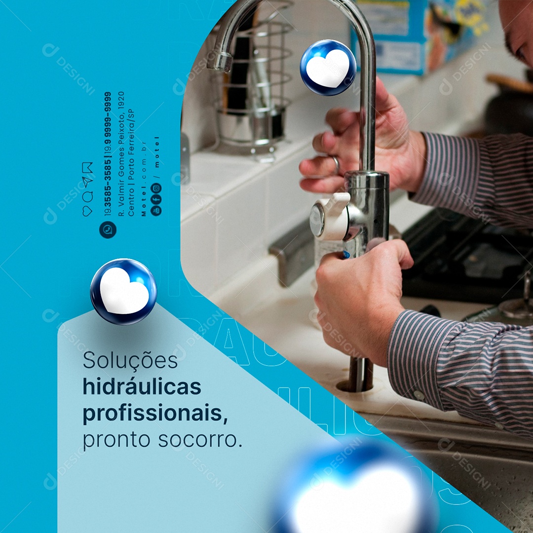 Encanador Serviços Hidráulicos Soluções Hidráulicas Social Media PSD Editável