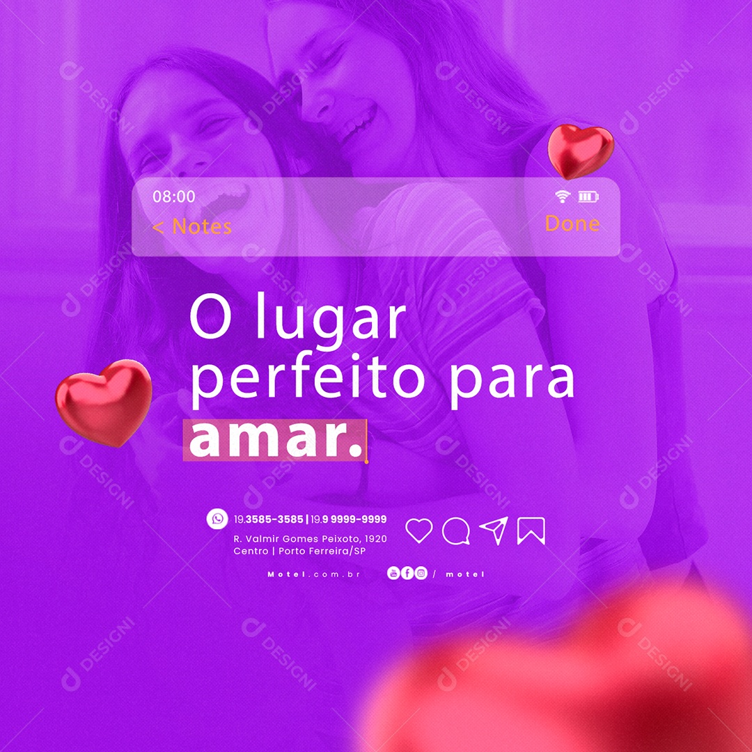 Motel O Lugar Perfeito para Amar Social Media PSD Editável