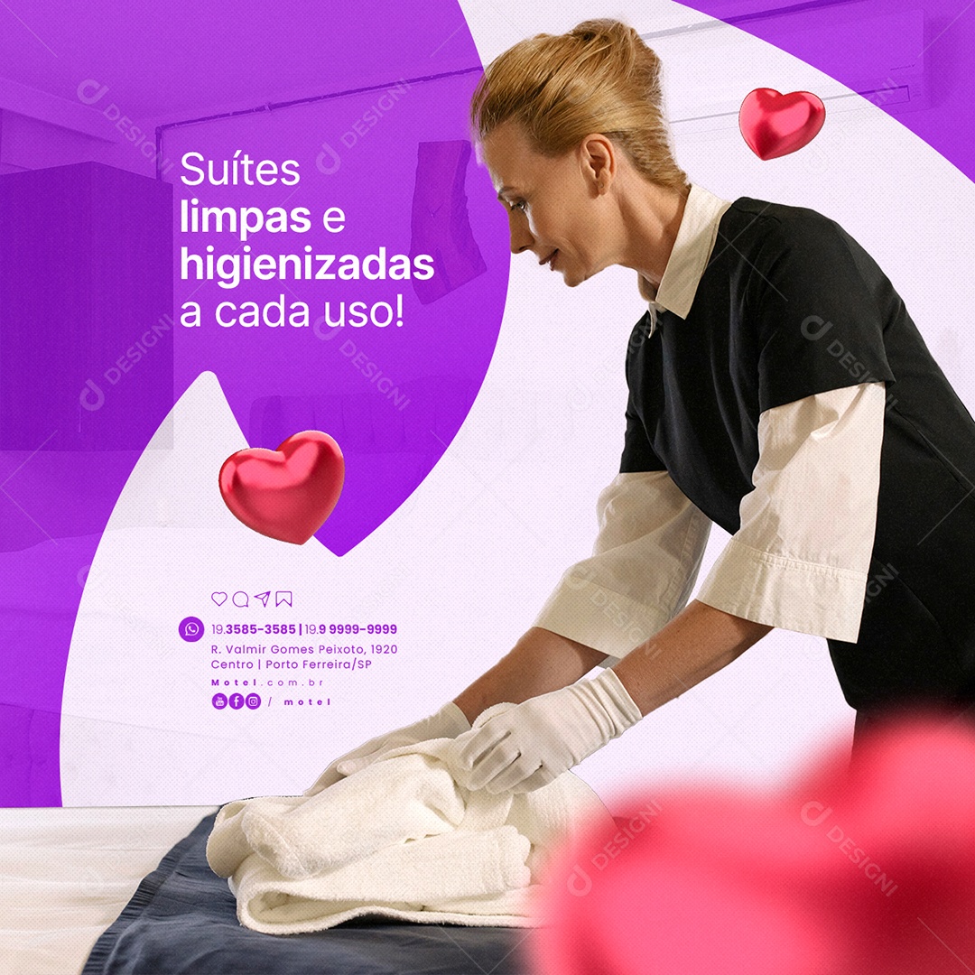 Motel Suítes Limpas e Higienizadas a Cada Uso Social Media PSD Editável