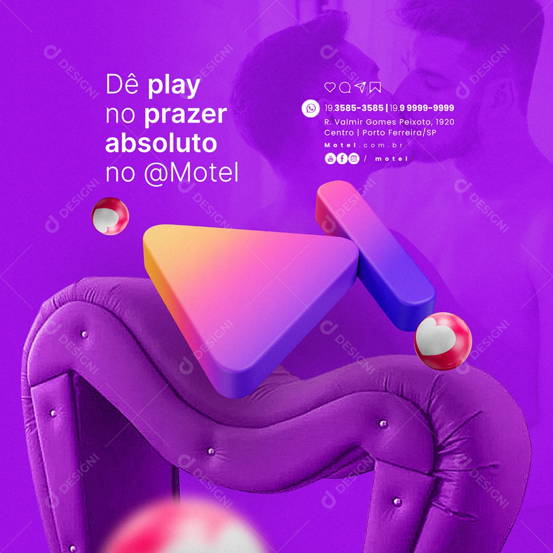 Motel Dê Play no Prazer Absoluto Social Media PSD Editável
