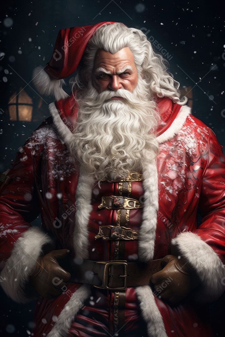 Retrato de Papai Noel com cara de gangster, roqueiro e motociclista