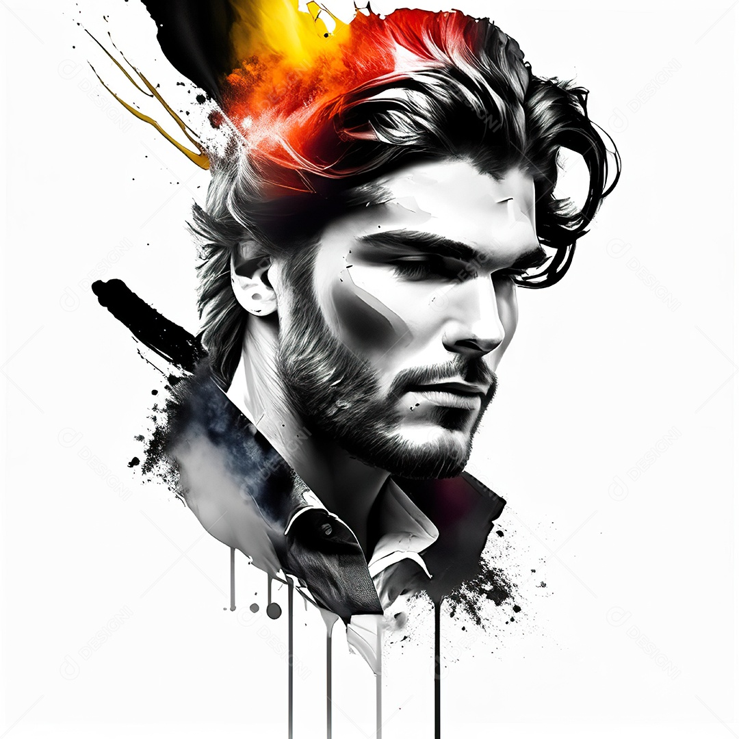 Homem pintar retrato branco fon full hd respingo de tinta