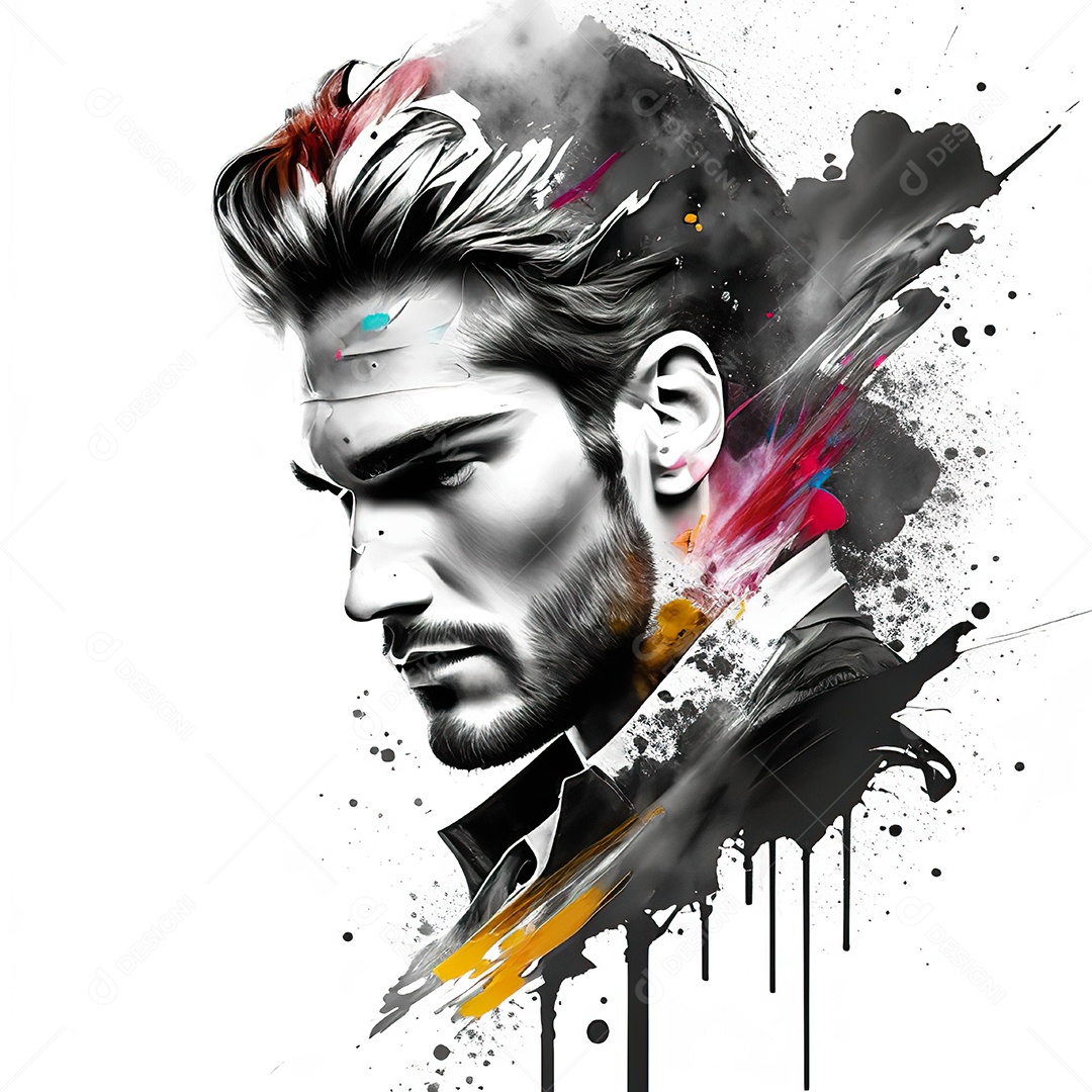 Homem pintar retrato branco fon full hd respingo de tinta