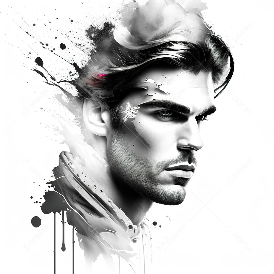 Homem pintar retrato branco fon full hd respingo de tinta