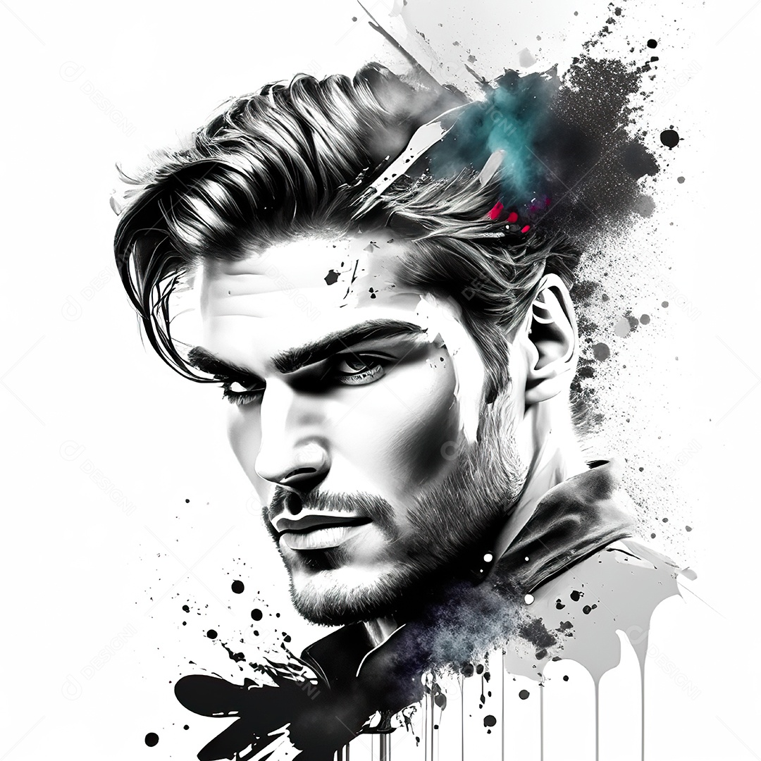 Homem pintar retrato branco fon full hd respingo de tinta