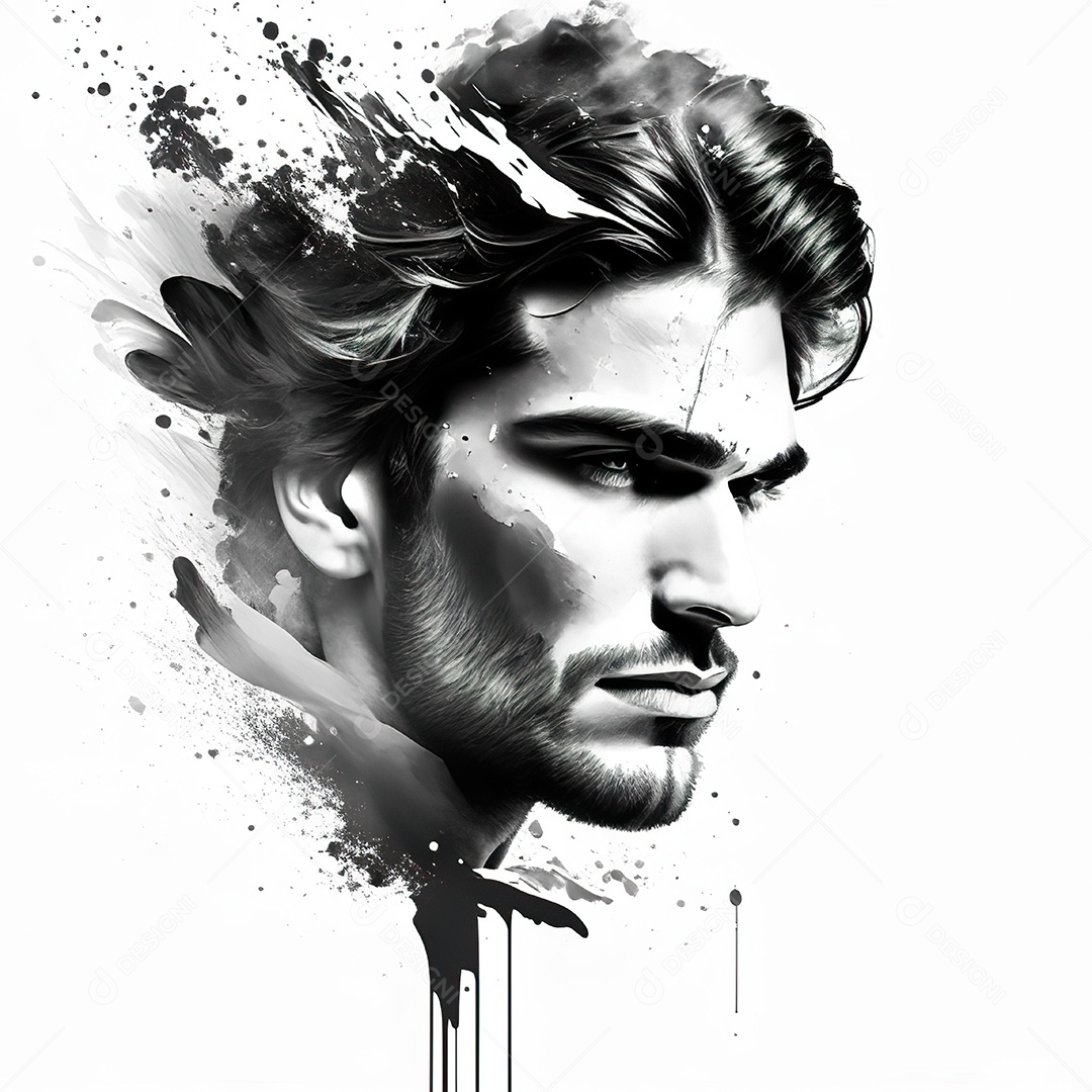 Homem pintar retrato branco fon full hd respingo de tinta