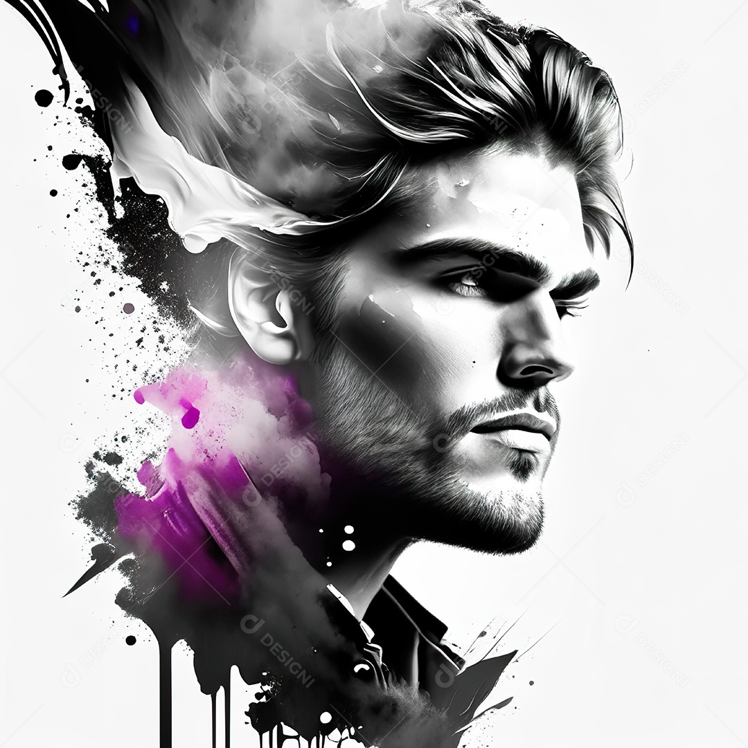 Homem pintar retrato branco fon full hd respingo de tinta