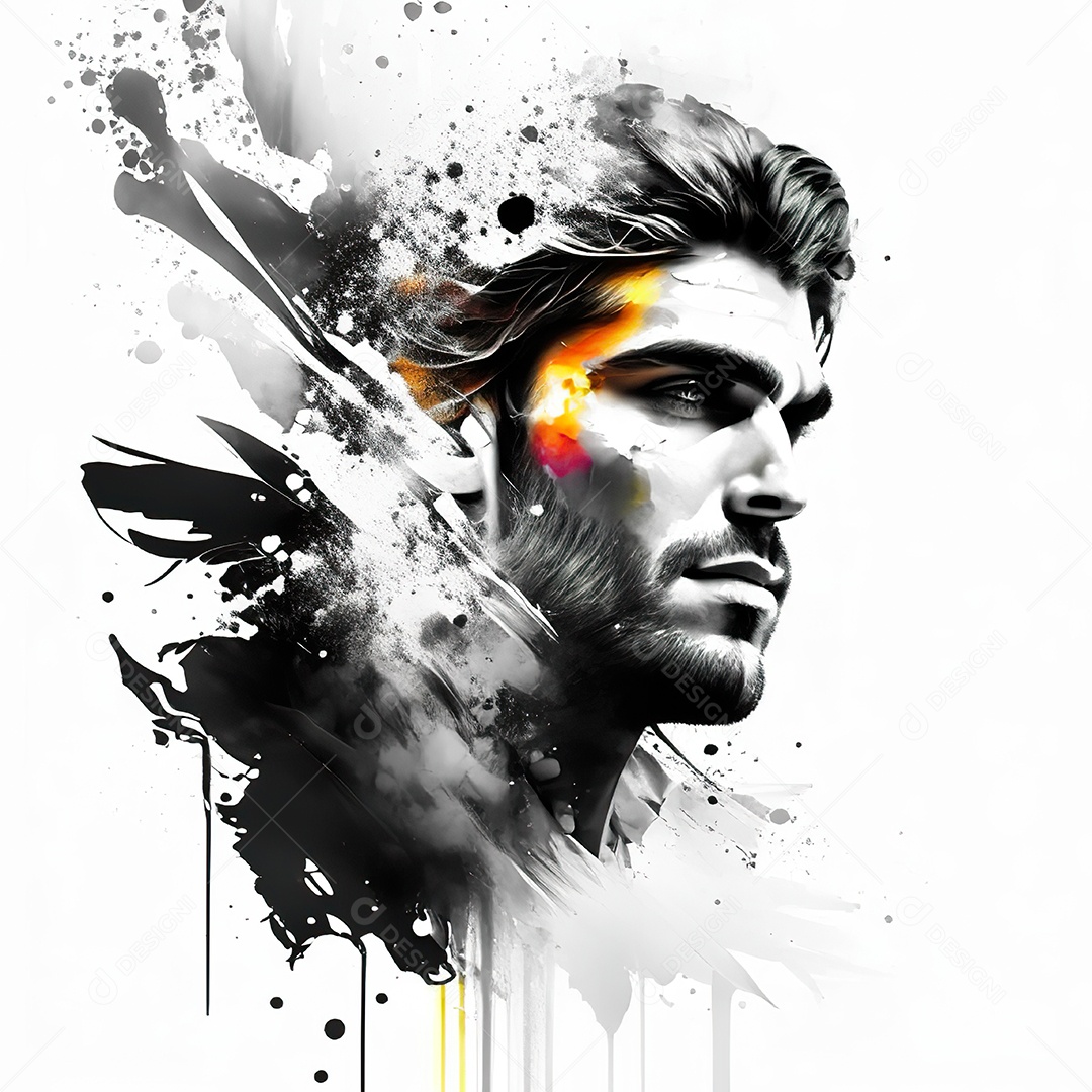 Homem pintar retrato branco fon full hd respingo de tinta