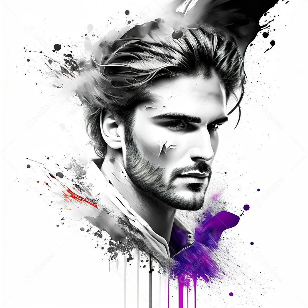 Homem pintar retrato branco fon full hd respingo de tinta