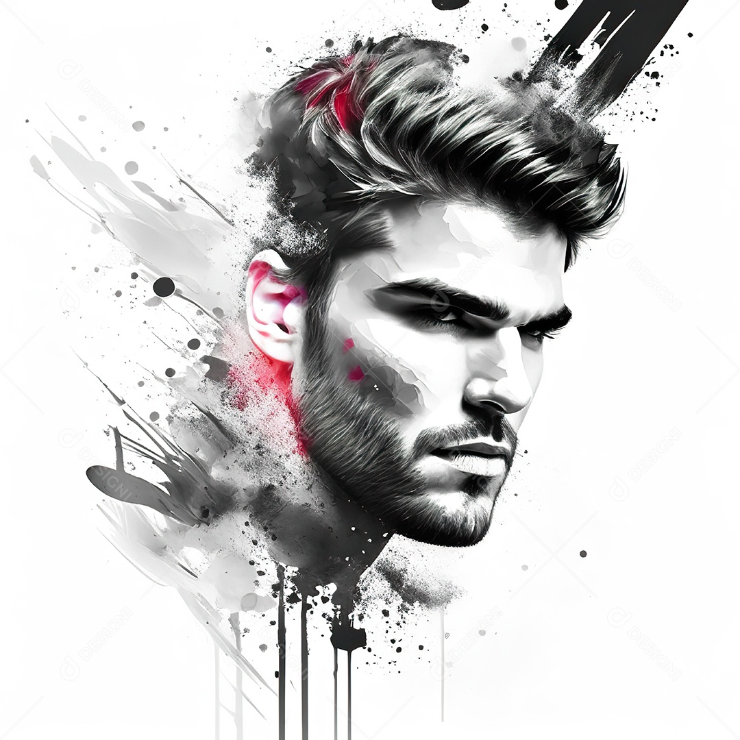 Homem pintar retrato branco fon full hd respingo de tinta