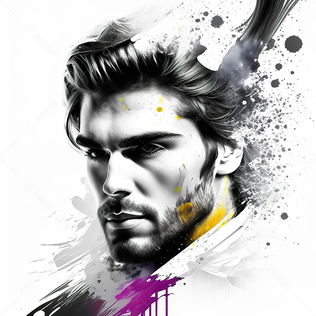 Homem pintar retrato branco fon full hd respingo de tinta