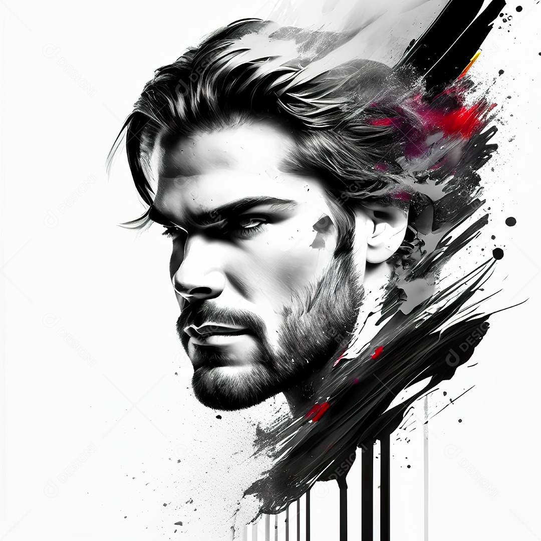 Homem pintar retrato branco fon full hd respingo de tinta