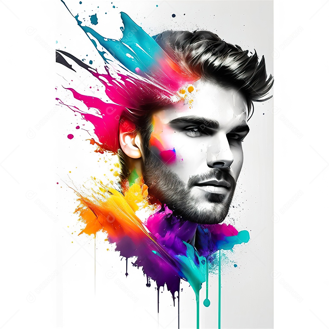 Homem pintar retrato branco fon full hd respingo de tinta