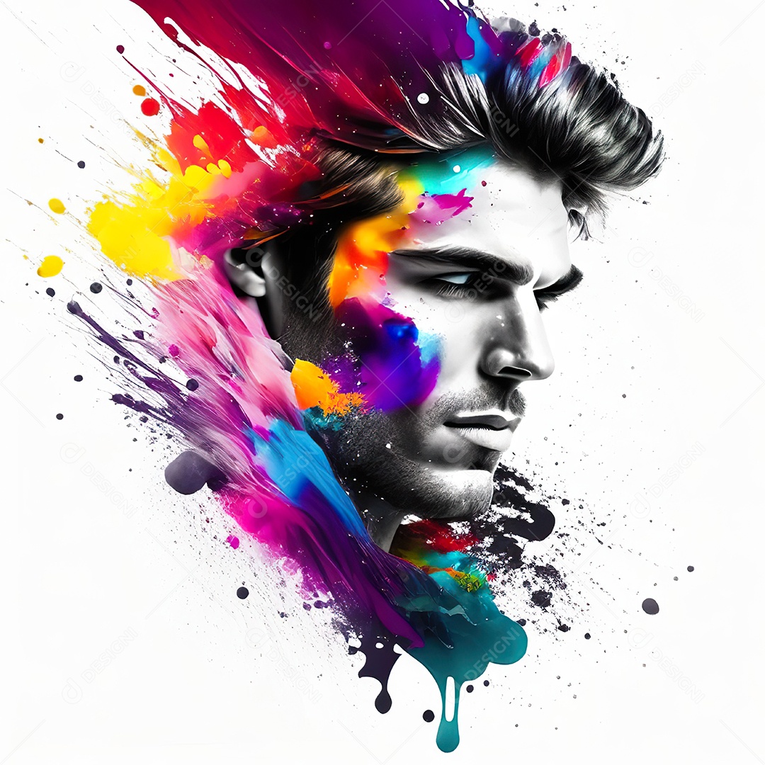 Homem pintar retrato branco fon full hd respingo de tinta