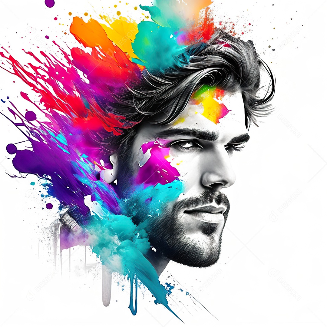 Homem pintar retrato branco fon full hd respingo de tinta