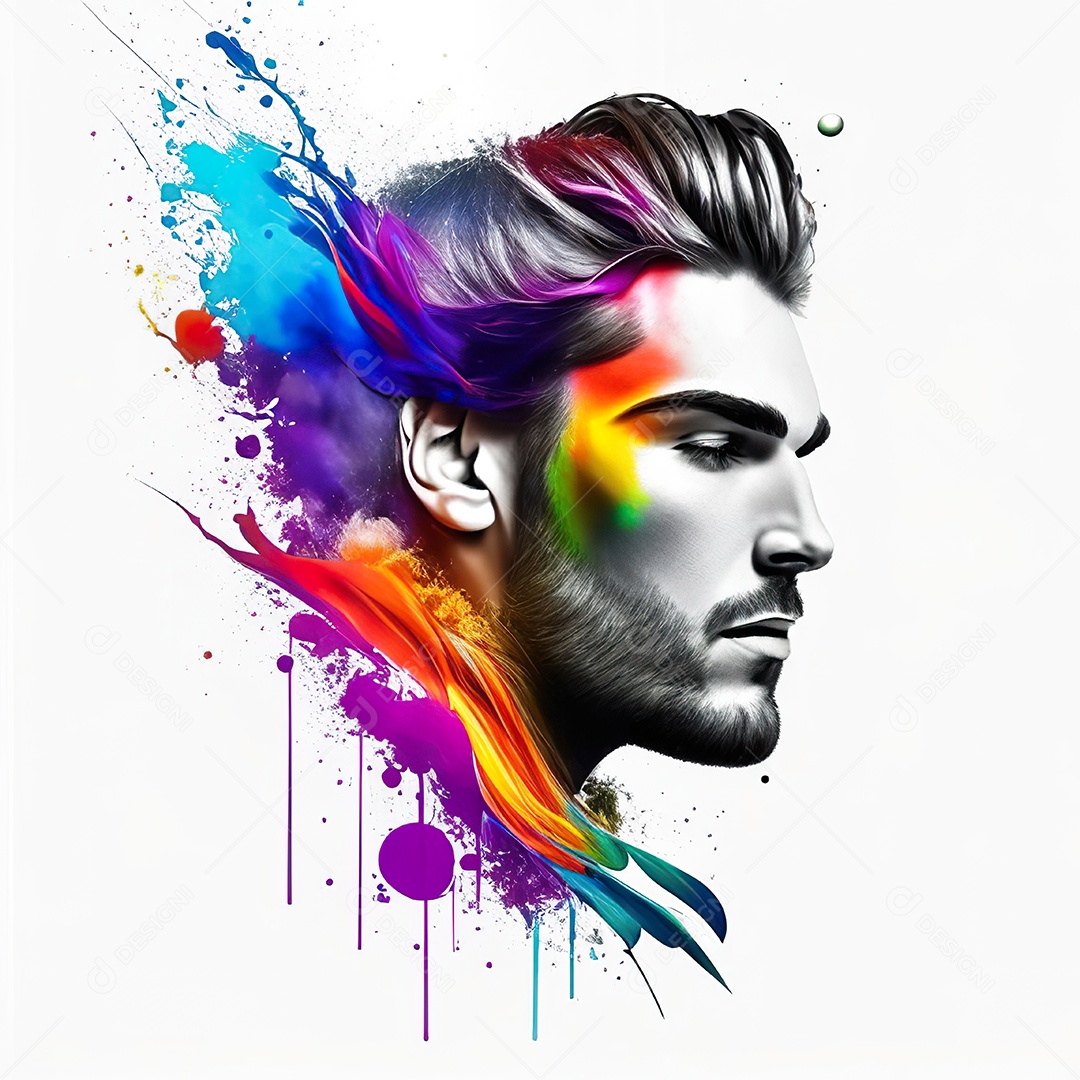 Homem pintar retrato branco fon full hd respingo de tinta