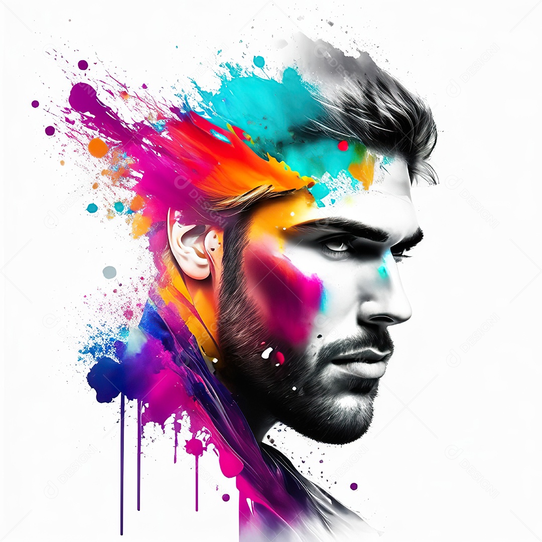 Homem pintar retrato branco fon full hd respingo de tinta