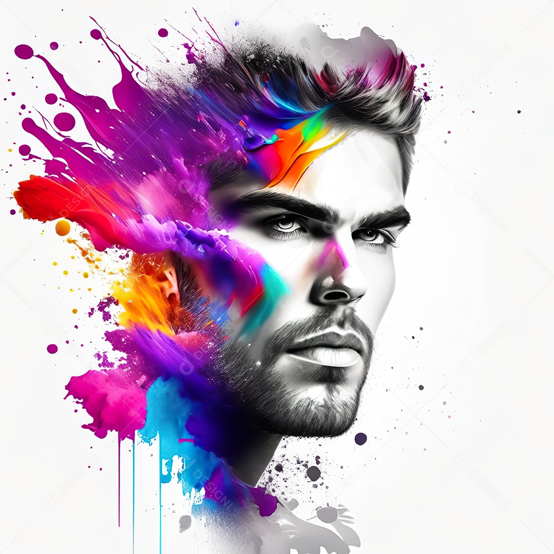 Homem pintar retrato branco fon full hd respingo de tinta