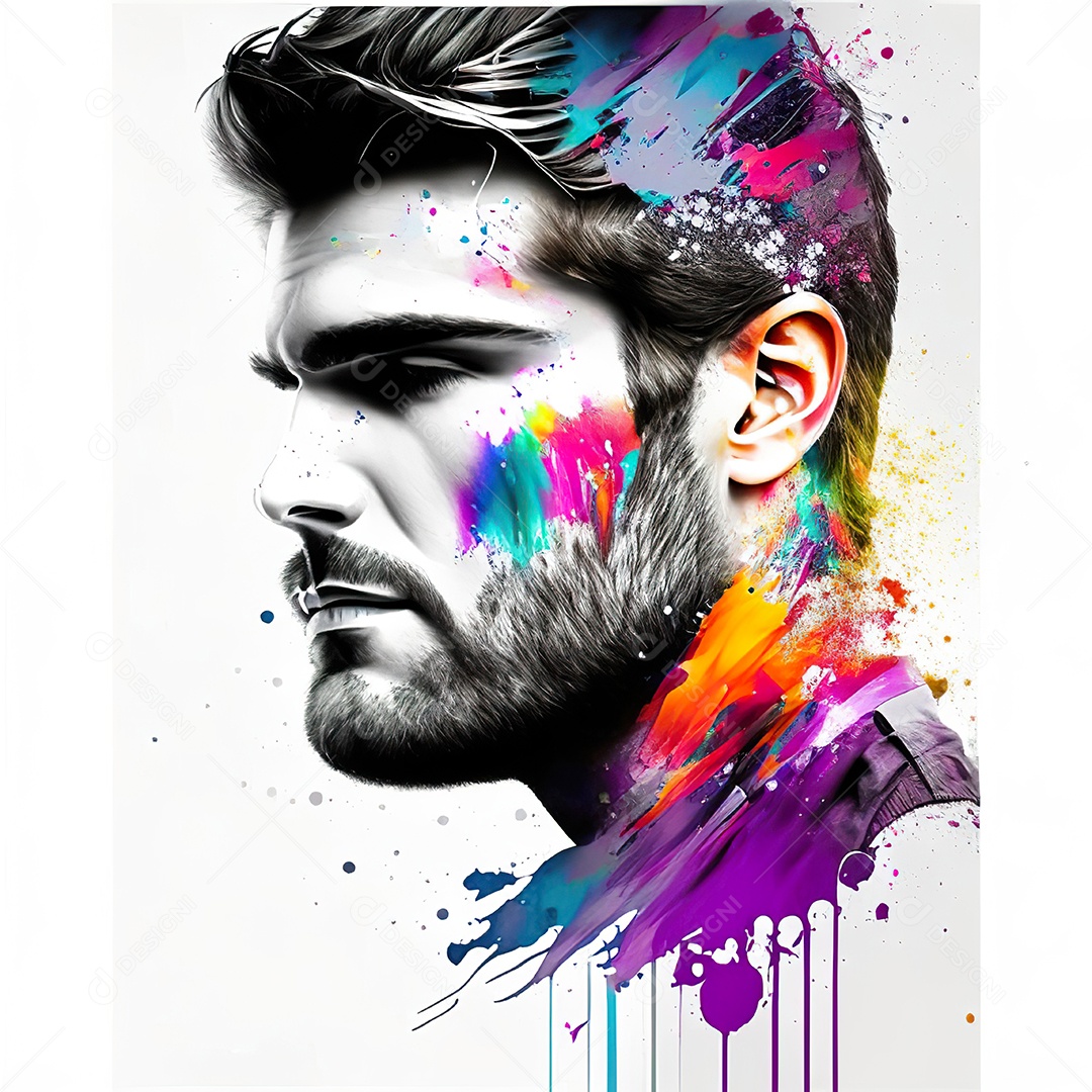 Homem pintar retrato branco fon full hd respingo de tinta