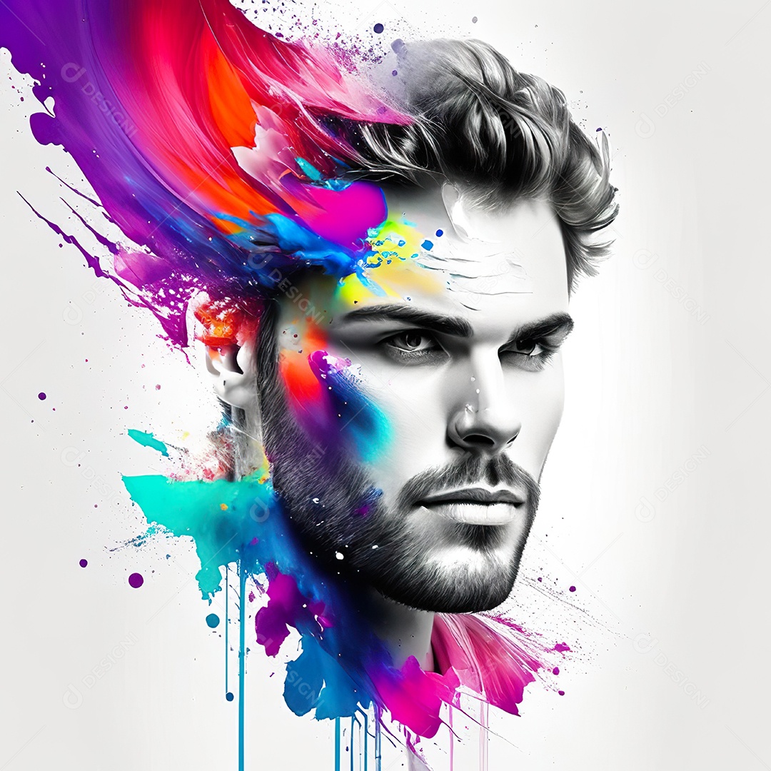 Homem pintar retrato branco fon full hd respingo de tinta