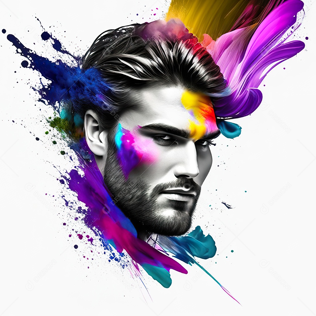 Homem pintar retrato branco fon full hd respingo de tinta