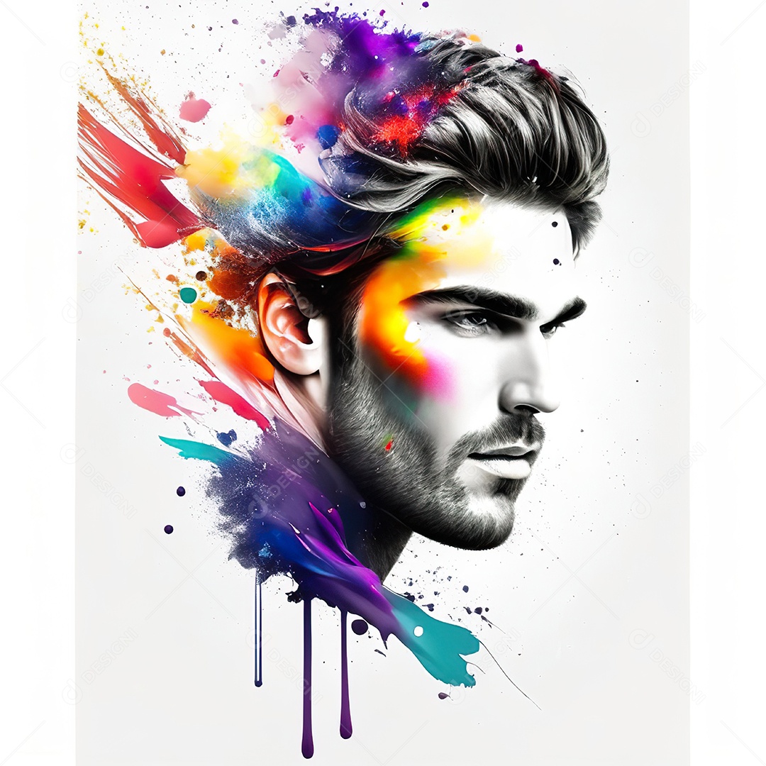 Homem pintar retrato branco fon full hd respingo de tinta