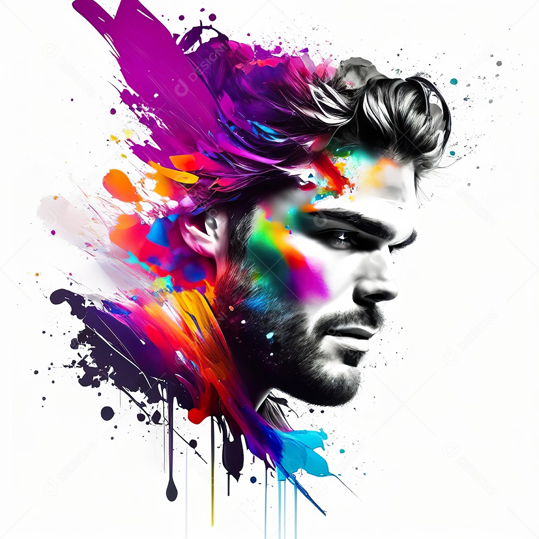 Homem pintar retrato branco fon full hd respingo de tinta