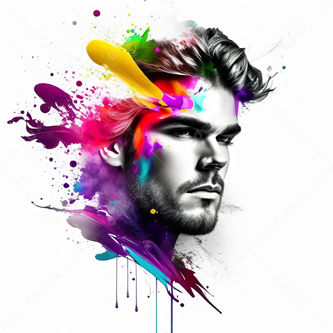 Homem pintar retrato branco fon full hd respingo de tinta