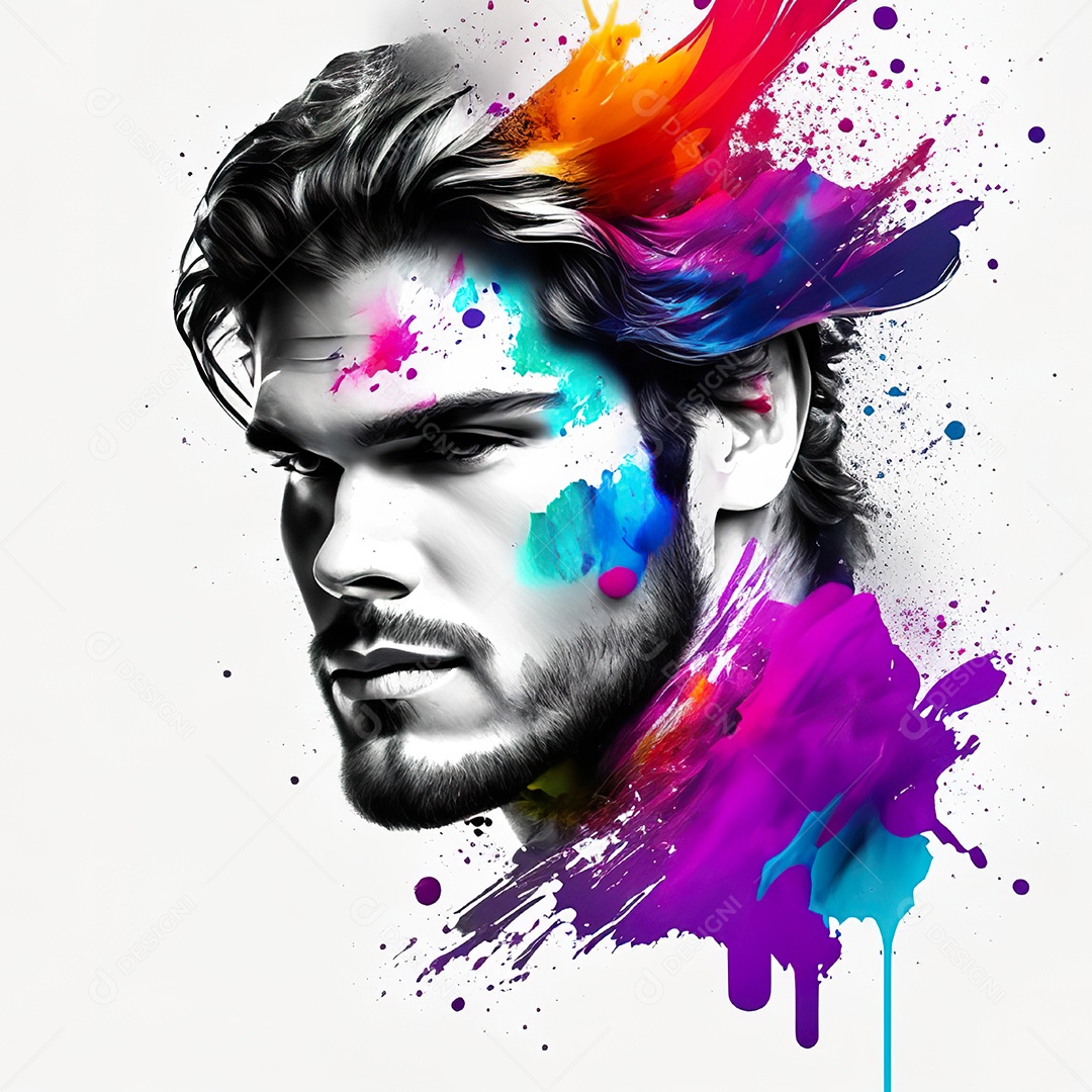 Homem pintar retrato branco fon full hd respingo de tinta