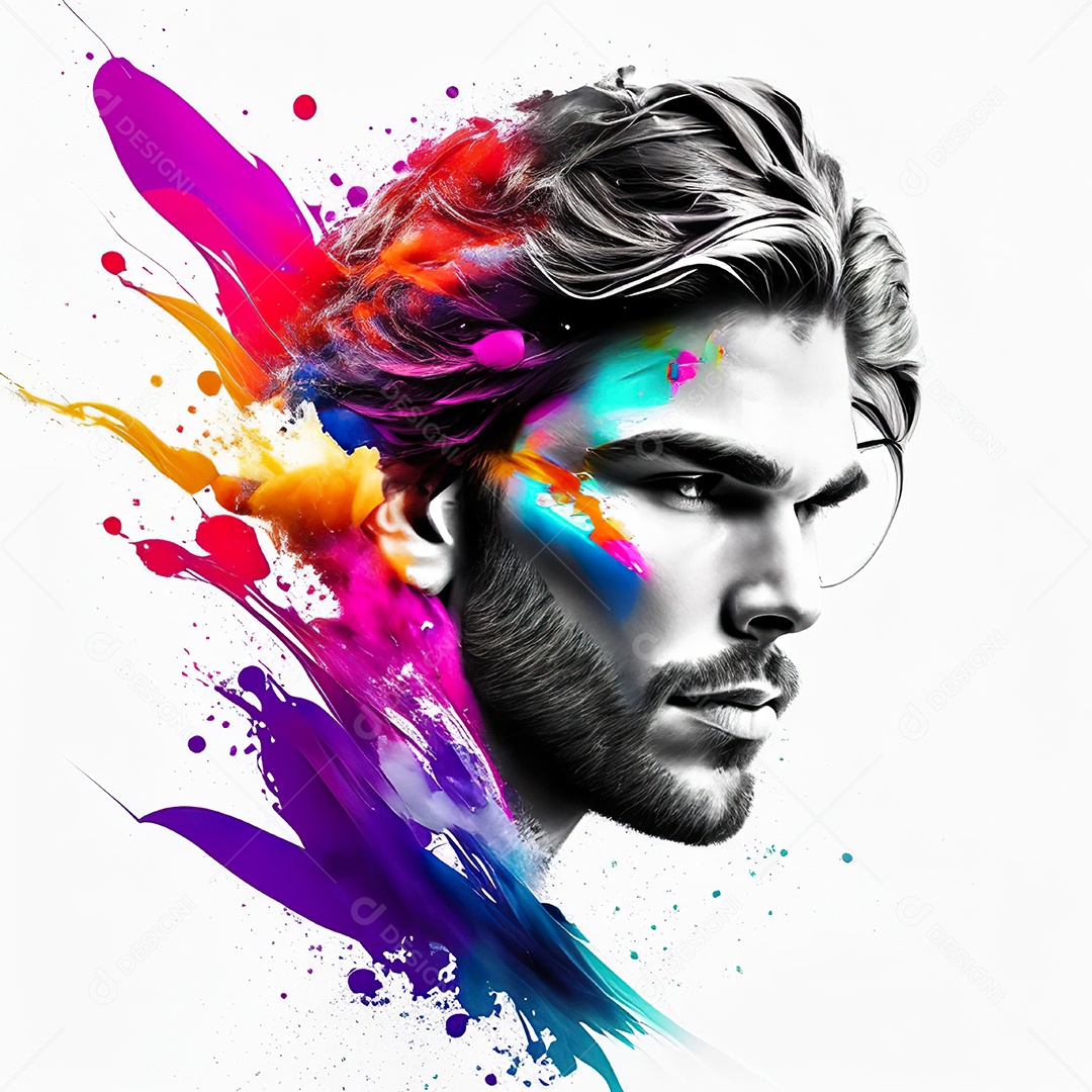 Homem pintar retrato branco fon full hd respingo de tinta