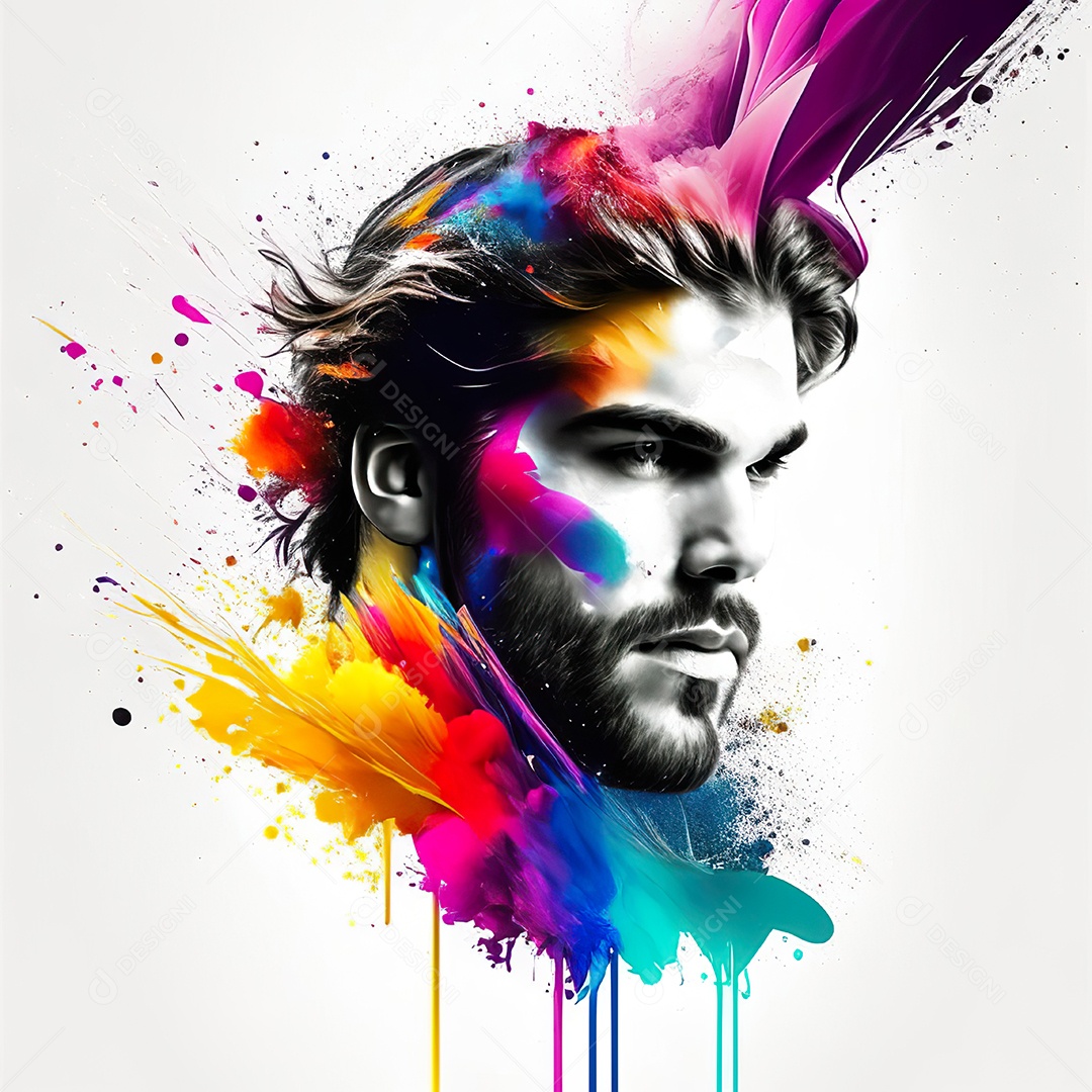 Homem pintar retrato branco fon full hd respingo de tinta