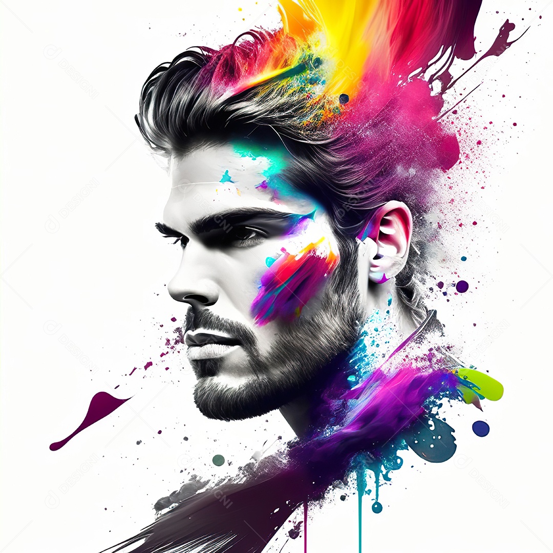 Homem pintar retrato branco fon full hd respingo de tinta