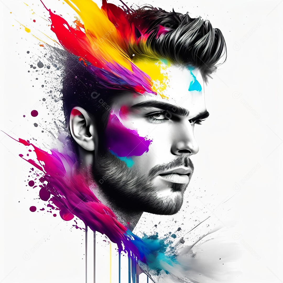 Homem pintar retrato branco fon full hd respingo de tinta