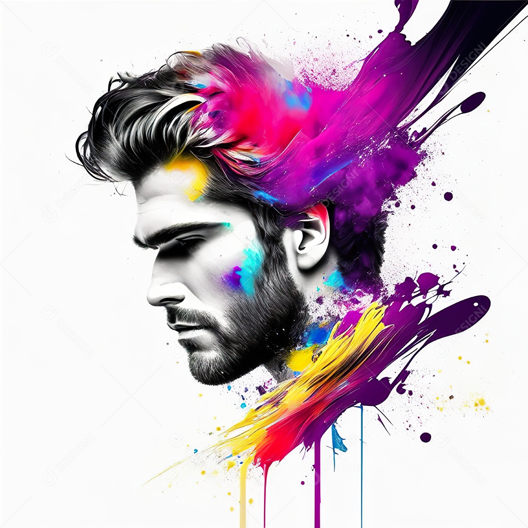 Homem pintar retrato branco fon full hd respingo de tinta