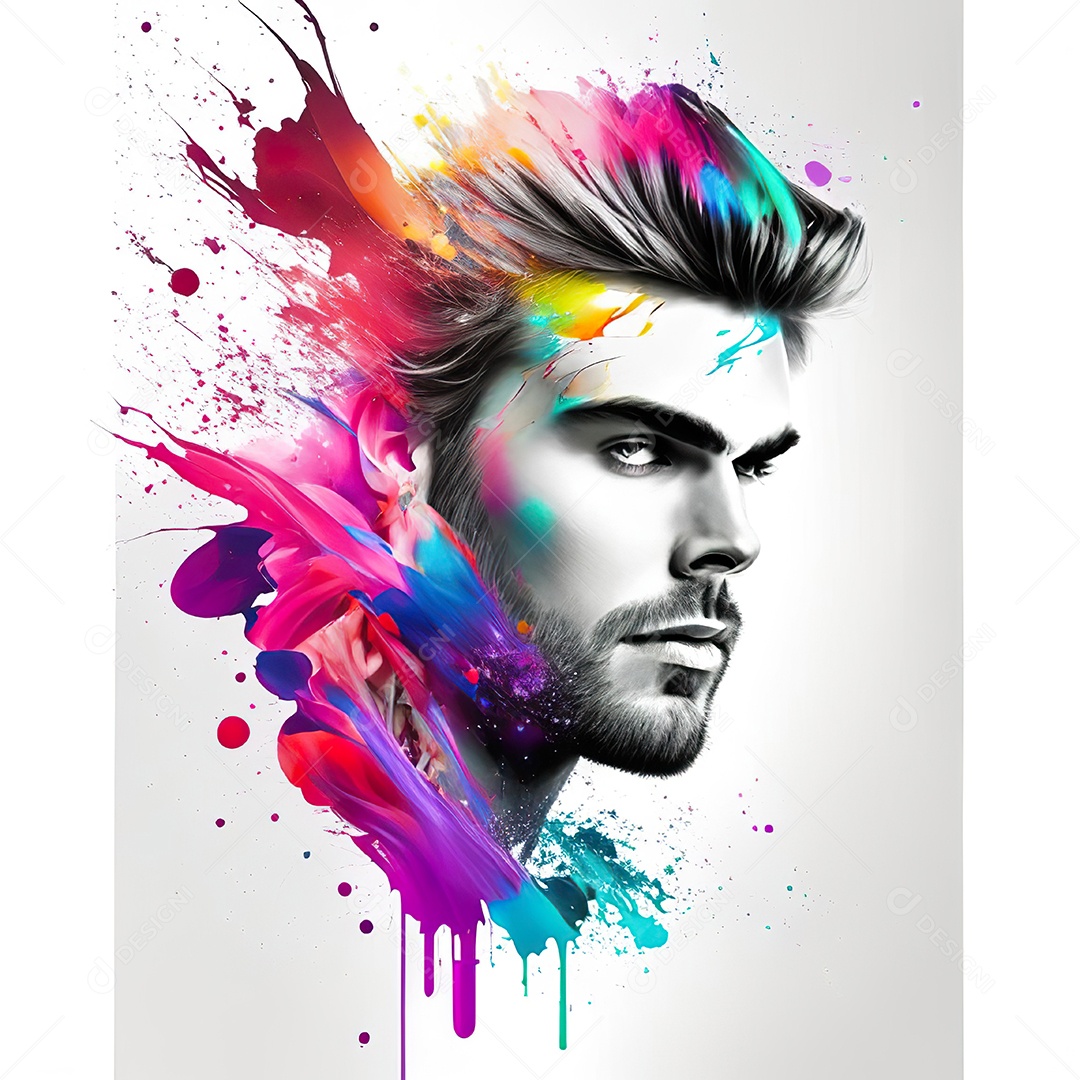 Homem pintar retrato branco fon full hd respingo de tinta