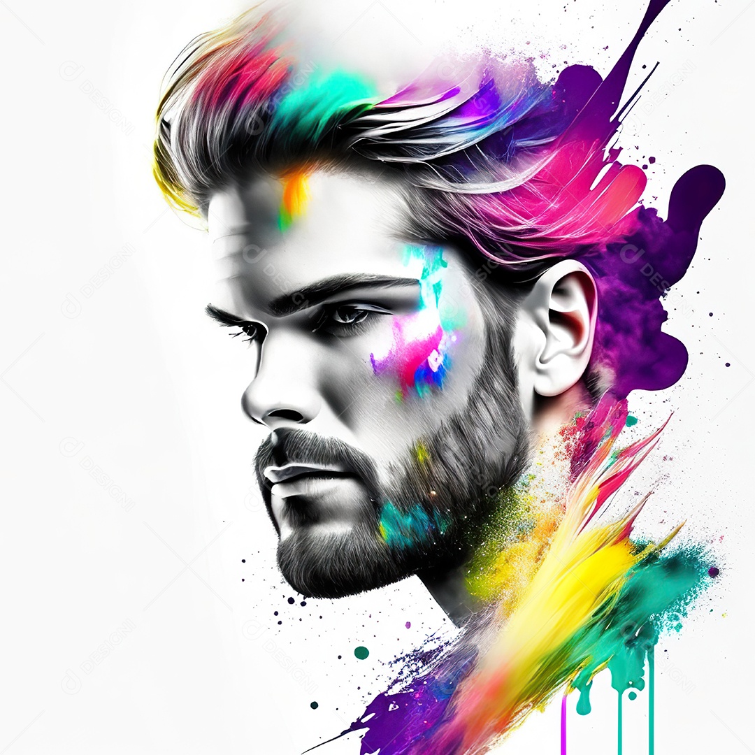 Homem pintar retrato branco fon full hd respingo de tinta