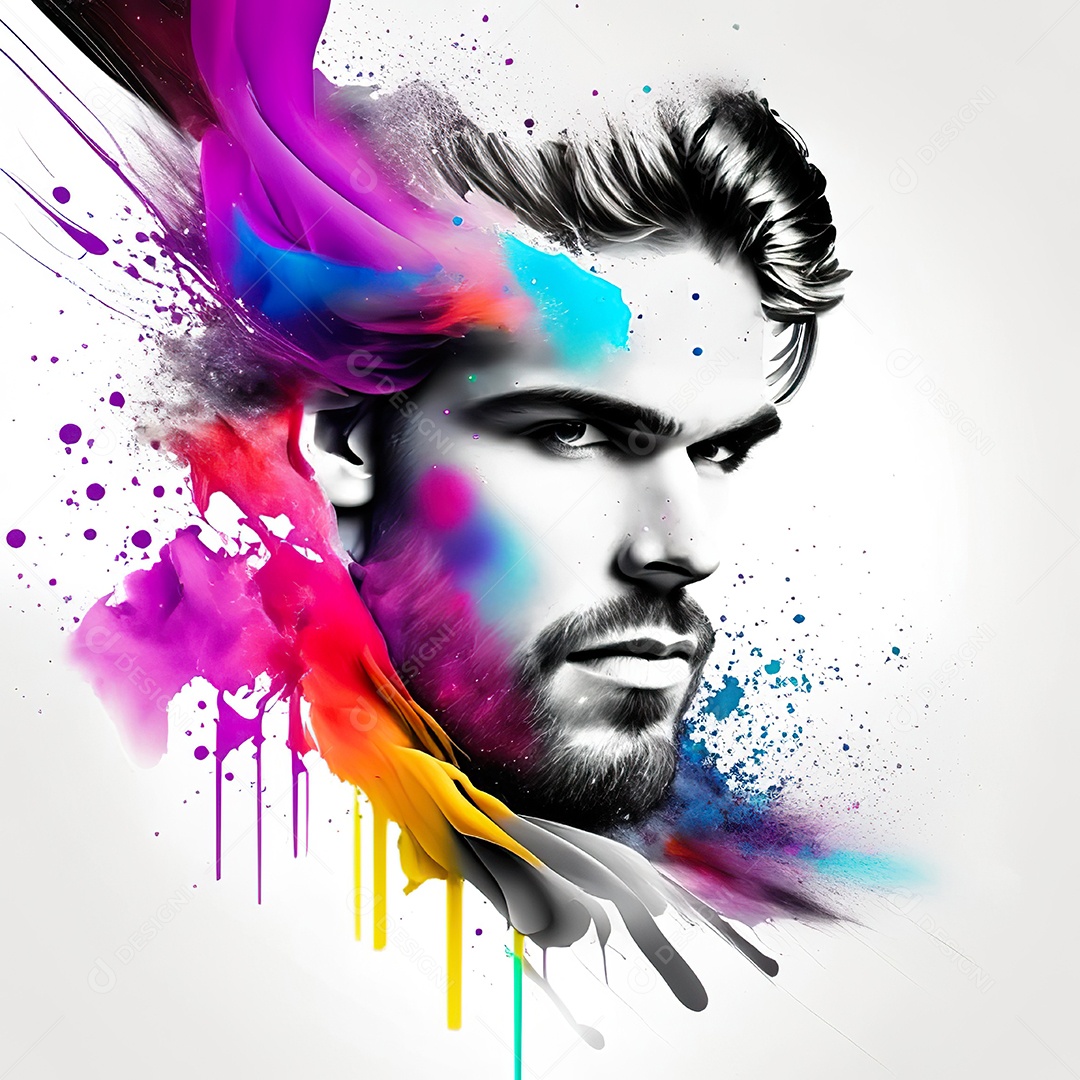 Homem pintar retrato branco fon full hd respingo de tinta