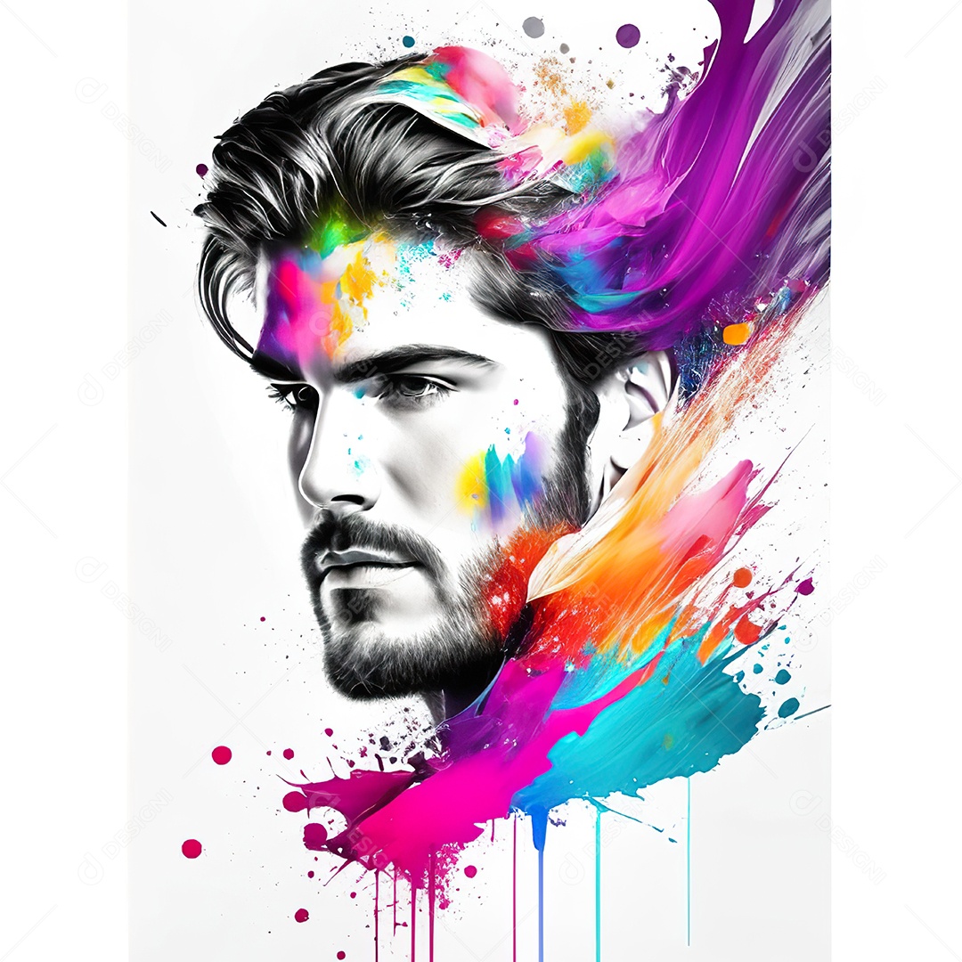 Homem pintar retrato branco fon full hd respingo de tinta