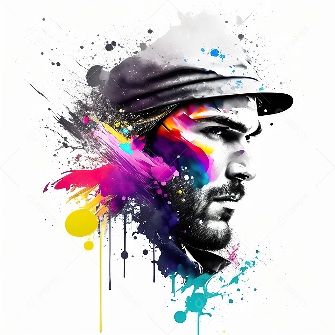 Homem pintar retrato branco fon full hd respingo de tinta