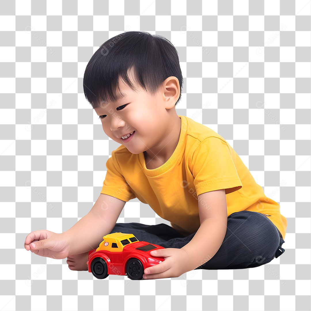 Menino Criança Autista Brincando com Carrinho PNG Transparente