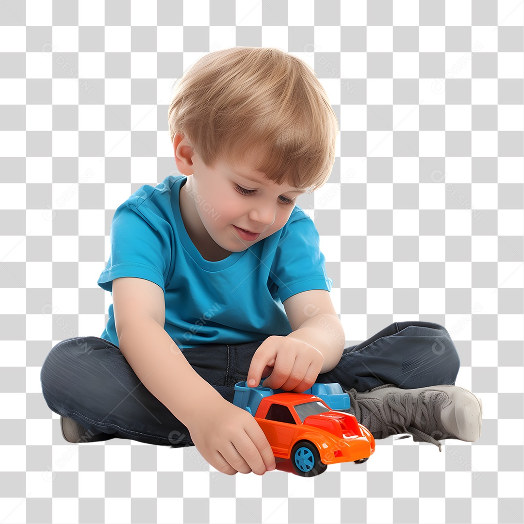 Menino Criança Autista Brincando com Carrinho PNG Transparente