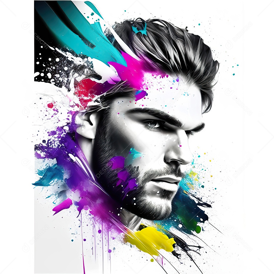 Homem pintar retrato branco fon full hd respingo de tinta