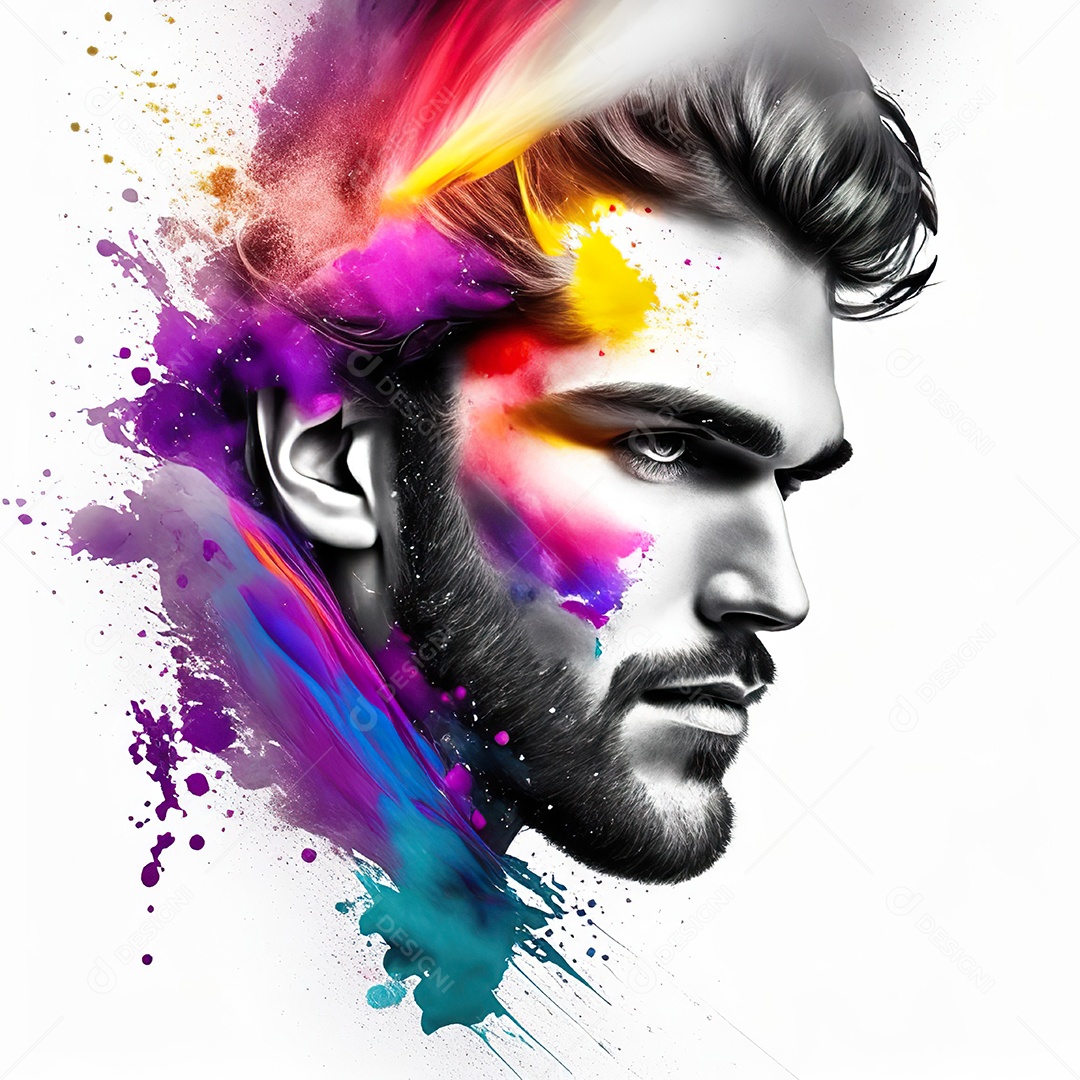 Homem pintar retrato branco fon full hd respingo de tinta