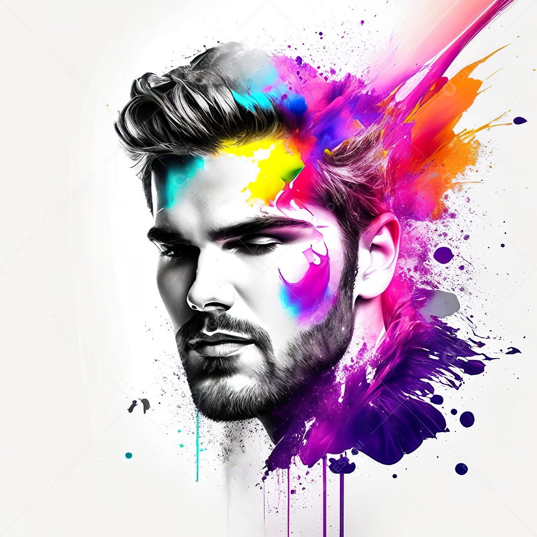 Homem pintar retrato branco fon full hd respingo de tinta